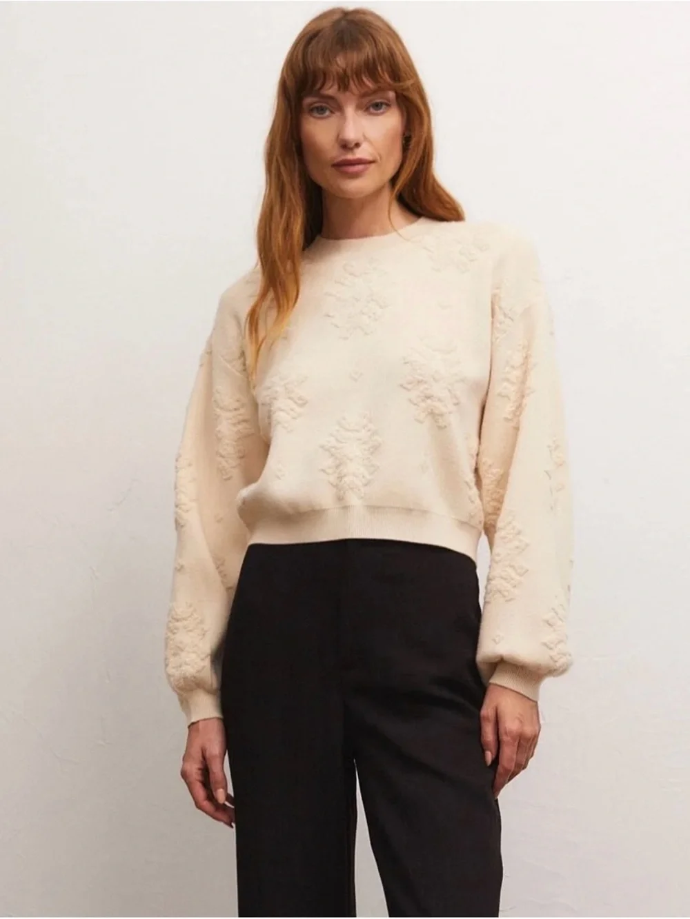 Z Supply Malin Textured Jacquard Sweater Dove
